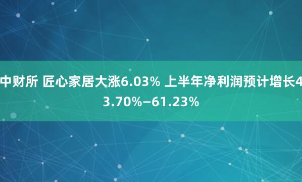 中财所 匠心家居大涨6.03% 上半年净利润预计增长43.70%—61.23%